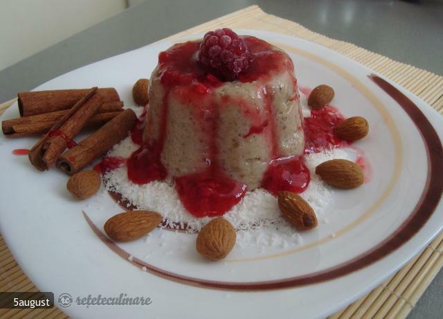 Cereal Pudding with Tapioca Sauce and Raspberries