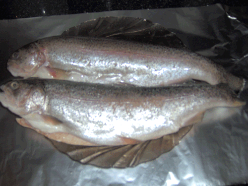 Oven-baked trout with green pepper