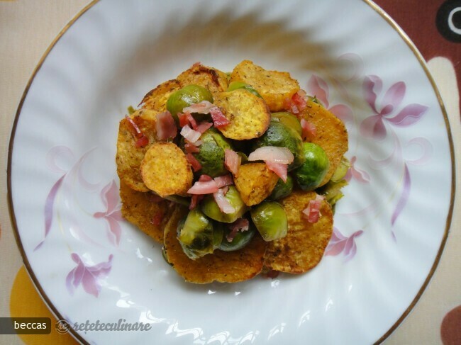 Baked Sweet Potatoes and Brussels Sprouts with Maple Syrup