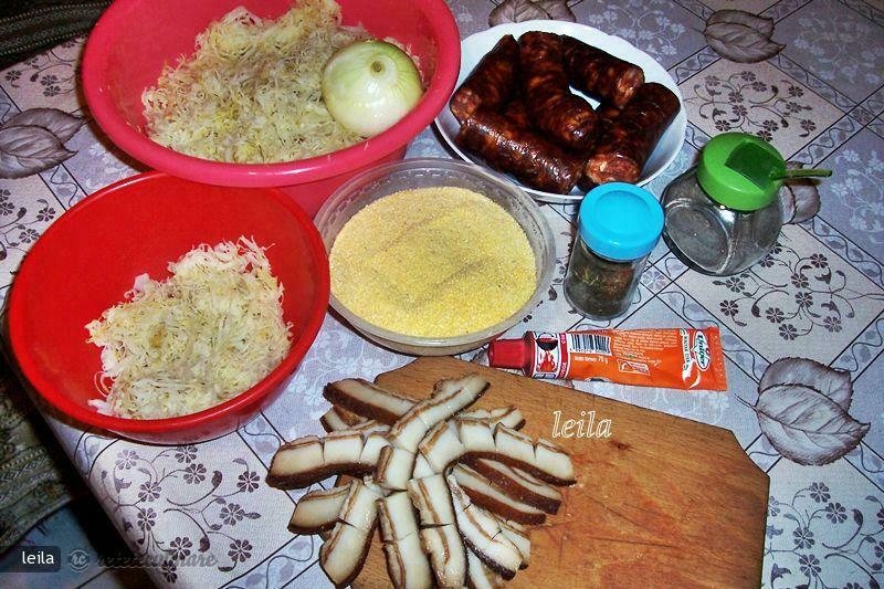 Braised Cabbage with Smoked Sausages and Polenta